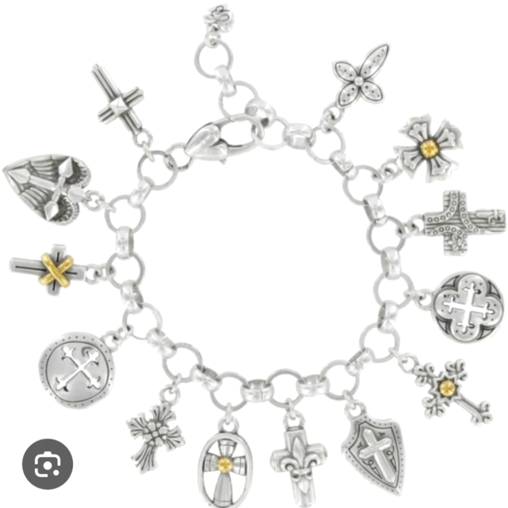 $128 Brighton "SANCTUM" Christian Multiple Crucifix & Cross Charm Bracelet!
